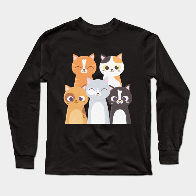 Cat Friends Long Sleeve T-Shirt by CatMarceline